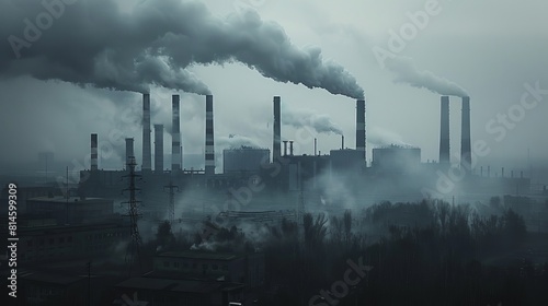 A factory with dark smoke billowing from its chimneys, polluting the air