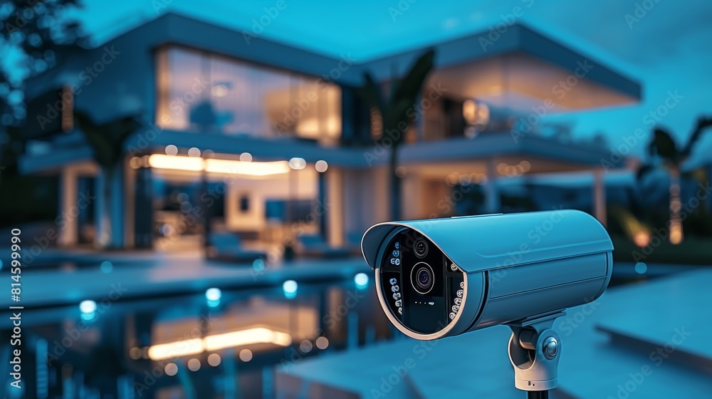 A pair of wireless security cameras monitoring a home, connected to a central system A pair of wireless security cameras monitoring a home, connected to a central system