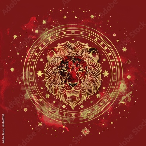 zodiac sign Leo on an abstract red background  personification of the elements of fire