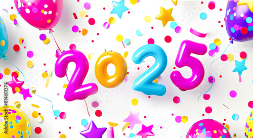 Balloon text 2025 in celebrate new year festival concepts. greeting card decoration design. poster and banner anniversar