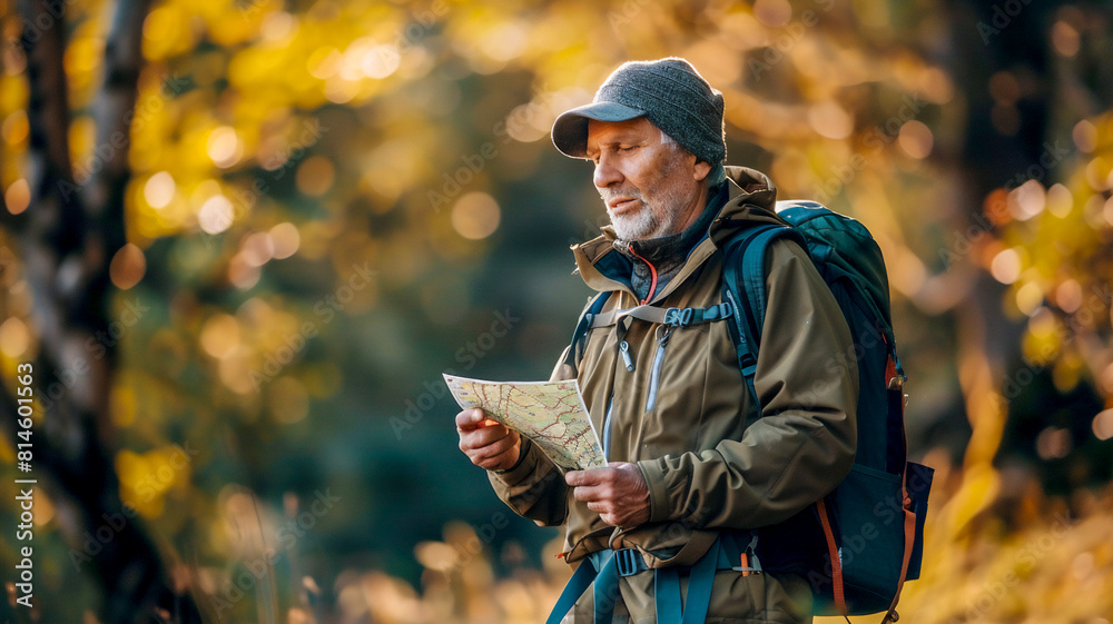 Strong man trekking on mountain , explore nature . Strong man trekking on mountain , explore nature .