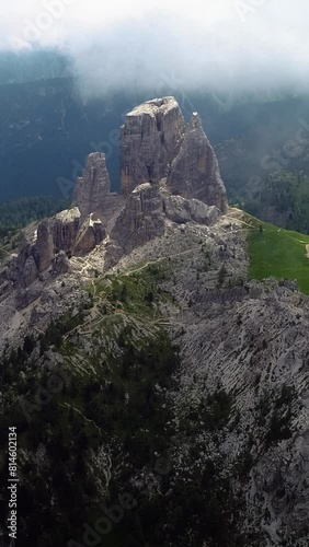 Cinque Torri five rock formations Dolomites Italy vertical video. photo