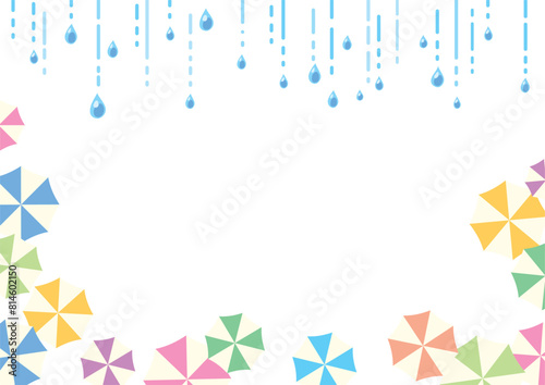 梅雨　パラソル　かわいい　手描き　背景素材