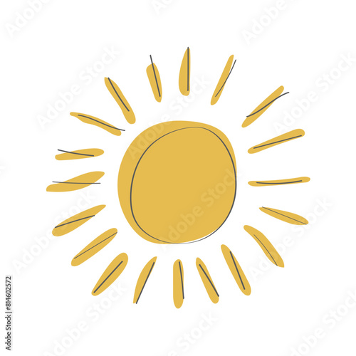 Fotografie Vector illustration of a bright yellow sun against a white background