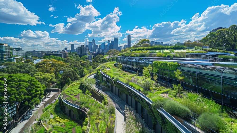 Obraz premium Urban Green Roof and Park in Modern City