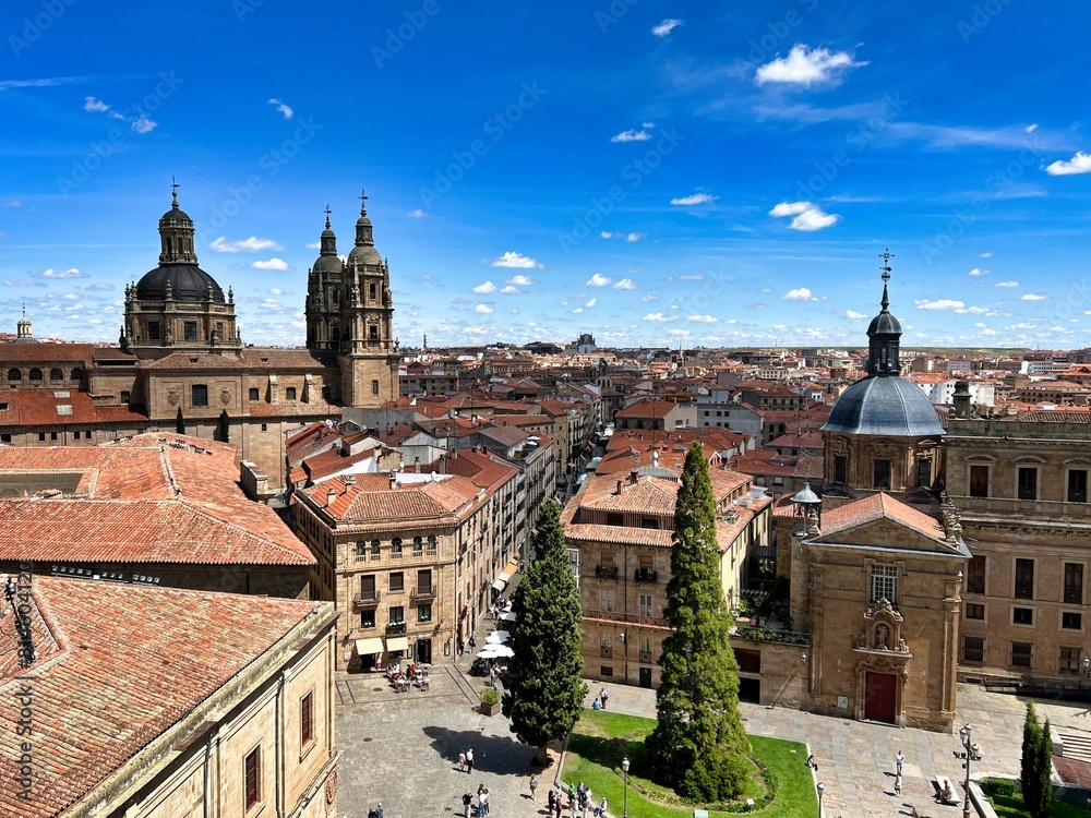 Fototapeta premium Breathtaking cityscape of Salamanca with historical buildings against the backdrop of a blue sky