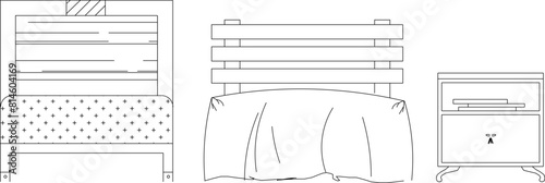 vector illustration sketch design drawing of a bed with a classic vintage ethnic European bedroom interior design