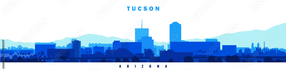 Obraz premium Tucson City silhouette vector illustration blue design on white background, travel to america