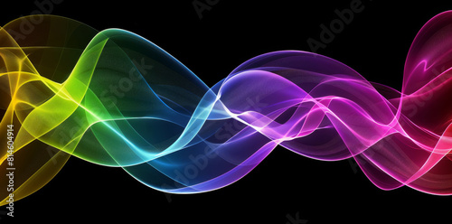 Vibrant abstract image featuring multicolored waveforms flowing dynamically across a black backdrop, illustrating concepts of energy, movement, and modern digital aesthetics in a widescreen format