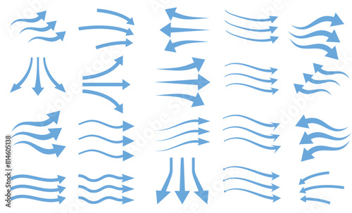 Wind Air Flow Elements, Flowing Arrow, Air Flow Direction Vector Illustration
