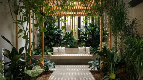 Relax lounge room, green nature design, sustainable living room decoration © thomas.png