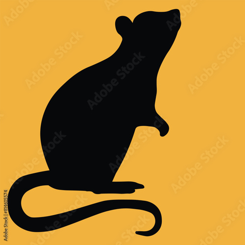 Vector illustration of a black rat standing on an orange background.