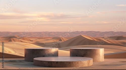 3d podium stage in the desert background 