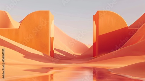 3d stage in the desert background 