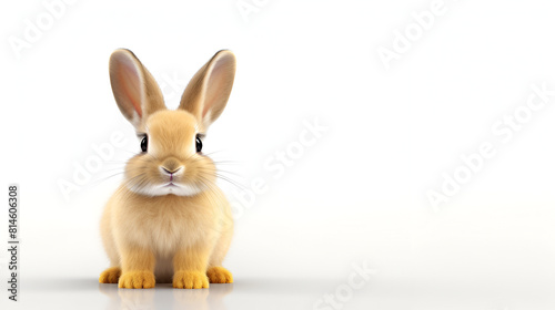 a cute white rabbit fur small and lovable on isolated white background © Pink