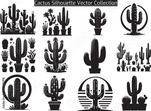 Set of Cactus Silhouette Vector
