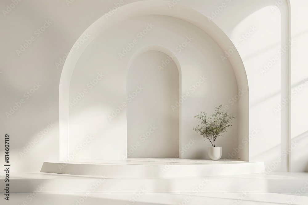 Minimalist interior design on arch wall background. Wall mockup concept Minimalist interior design on arch wall background. Wall mockup concept