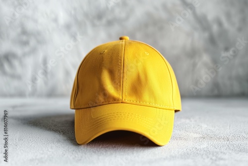 Bright Yellow Baseball Cap on Minimalist Grey Concrete Surface