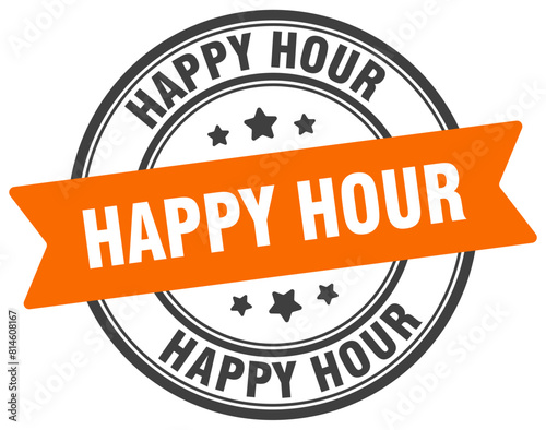 happy hour stamp. happy hour label on transparent background. round sign