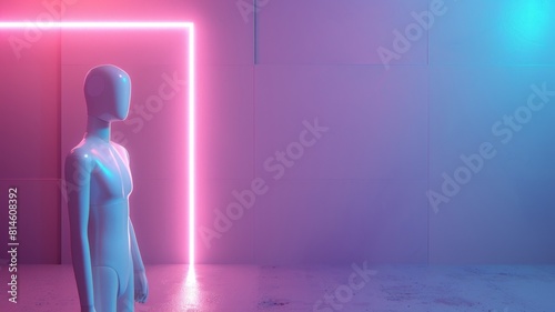 A mannequin in a neon futuristic light