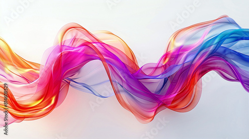 3D rendering of a colorful twisted ribbon in motion on a light background, smooth multicolored wave shapes, smooth curves. Generative AI © lesikvit