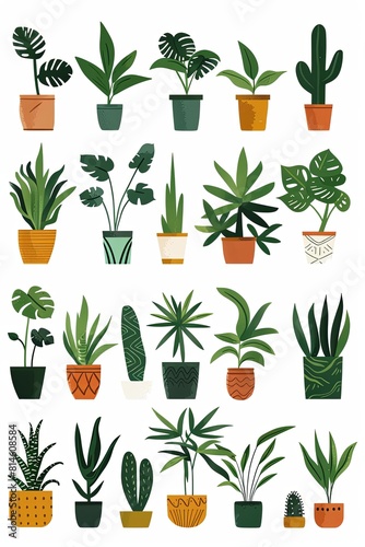 Flat style illustration with some plant icons on a white background 