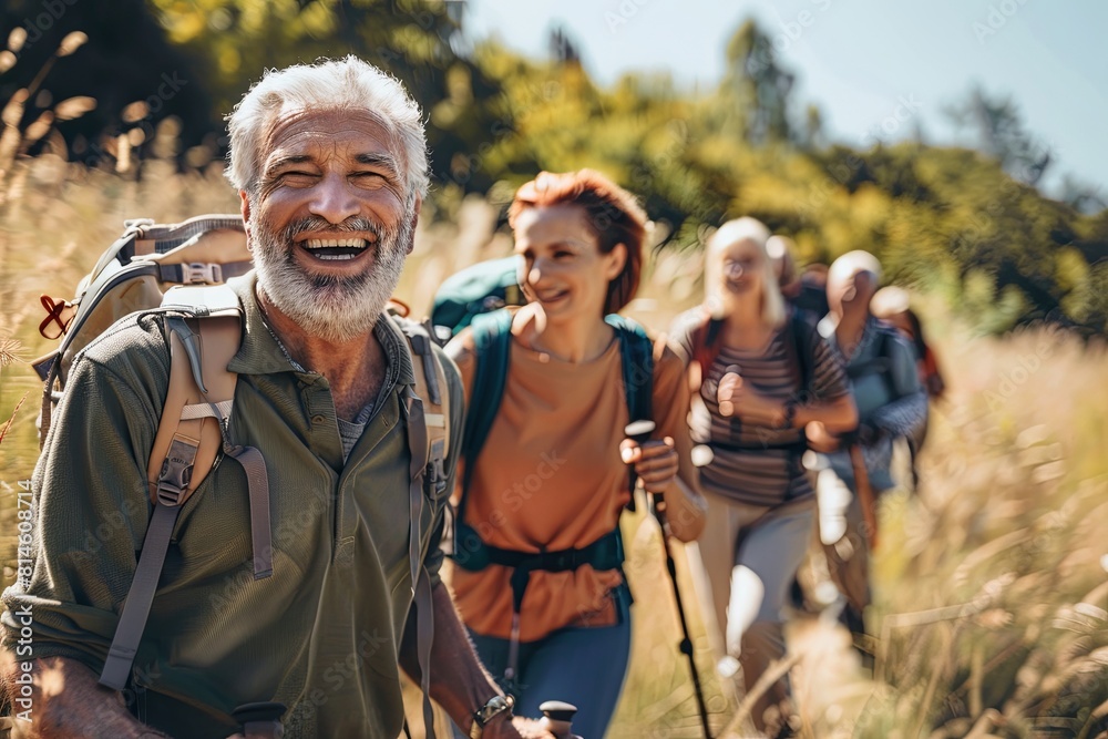 Fototapeta premium middle age group friends, hiking, happy, random scenes