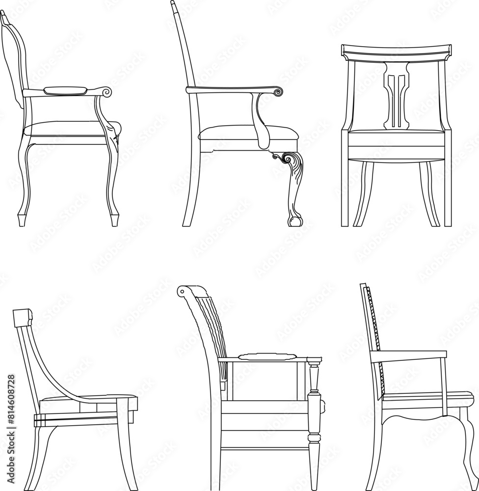 vector illustration sketch design drawing of antique chair furniture old classic vintage ethnic traditional chinese