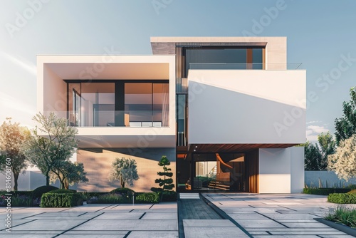 Modern house exterior with empty background for real estate concept.3d rendering