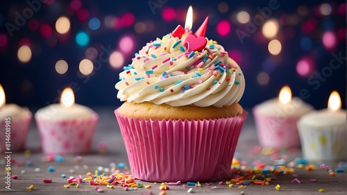 The cupcake  which is decorated with vibrant sprinkles to heighten the celebration  stands for the sweetness and joy of birthdays.