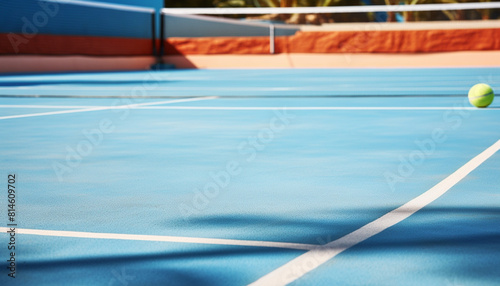 Abstract close-up image of outdoor clay tennis. AI-Generated Image © Pixel Stock