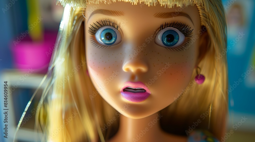 Shocked facial expression on a dolls face close-up animation style Shocked facial expression on a dolls face close-up animation style