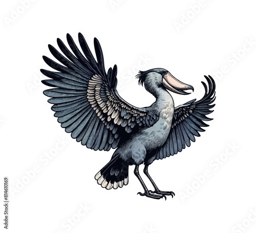 Shoebill bird hand drawn vector