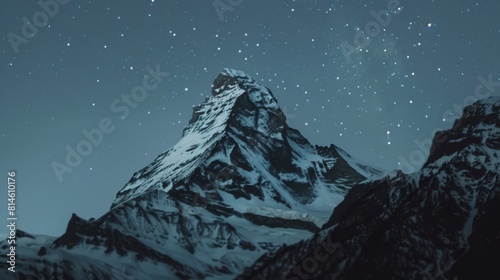 Majestic Mountain Summit Fused with Starry Night.