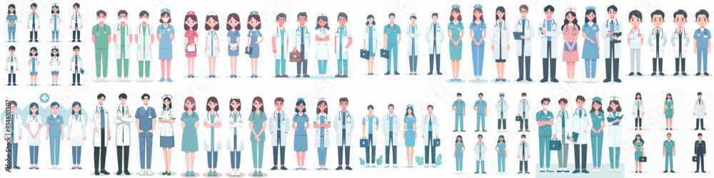 vector set of nurses and doctors in flat design style Stock Vector ...