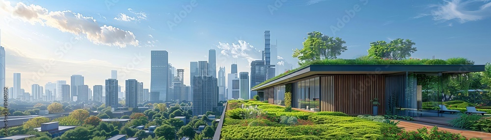 Visualize a digital representation of a sprawling eco-friendly rooftop ...