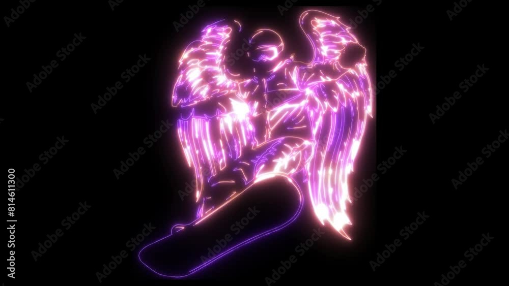 neon animation of snowboarder jumping. neon animation of snowboarder jumping.