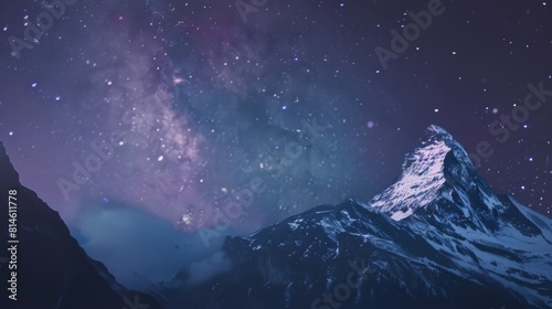 Dynamic Mountain Peak Blend with Starry Night Sky.