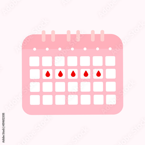 Pink Calendar planner for menstrual critical days. Checklist schedule for intensity menstruation cycle. Woman period mark blood.  vector illustration flat style.