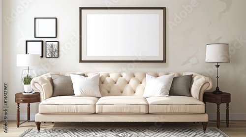 Mockup frame of a stylish living room interior with couch and decoration