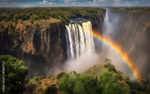 Majestic Victoria Falls  rainbow mist  thunderous water  natural wonder  Zambia and Zimbabwe border