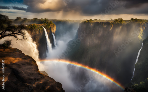 Majestic Victoria Falls  rainbow mist  thunderous water  natural wonder  Zambia and Zimbabwe border