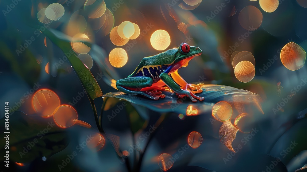 Dynamic composition capturing the beauty of a red-eyed frog on a leaf ...