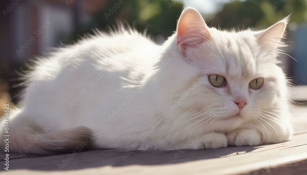 ひなたぼっこをする白いねこ White cat basking in the sun