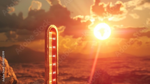 Detailed image of a thermometer under the scorching sun, showcasing rising global temperatures