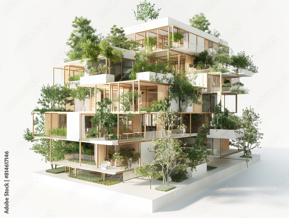 Fototapeta premium A model of a tall building with a lot of trees on it