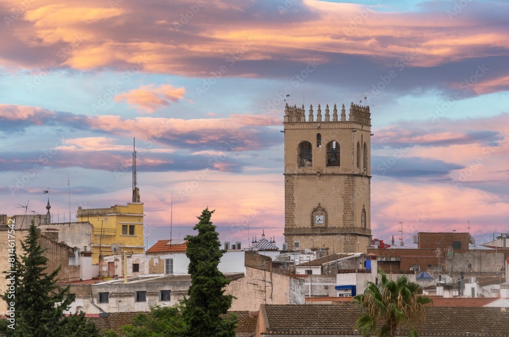 Sunset in the city and capital of Badajoz with the colorful sky, the city in the background. Sunset in the city and capital of Badajoz with the colorful sky, the city in the background.