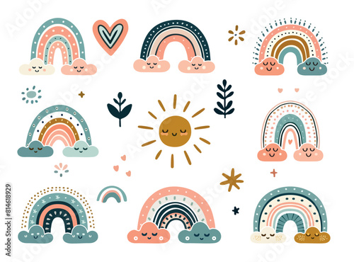 A set of colorful boho-style rainbows