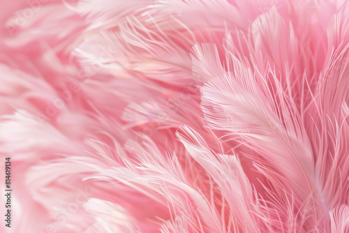Close-up of delicate  soft pink feathers creating a fluffy texture. Ideal for backgrounds  romantic designs  and gentle themed projects requiring a touch of lightness and tenderness