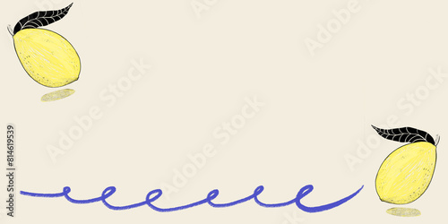 Lemons with artistic doodles on neutral background